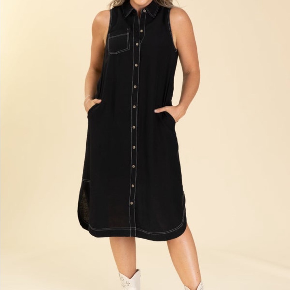 Sleeveless Black Button-Down Dress